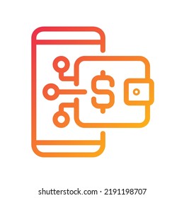 Digital wallet pixel perfect gradient linear vector icon. Online payment tool. Wireless financial transaction. E wallet. Thin line color symbol. Modern style pictogram. Vector isolated outline drawing