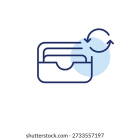 Cartera digital y flechas de actualización. Actualización financiera, ciclo de pago, Renovación de Cuenta. Icono de Vector de trazo perfecto y editable