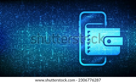 Digital wallet. Wallet in smartphone icon made with currency symbols. Mobile banking, e-commerce finance banner. Dollar, euro, yen and pound icons. Background with currency signs. Vector illustration.
