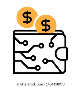 Digital wallet. Stroke outline style. Vector. Isolate on white background.