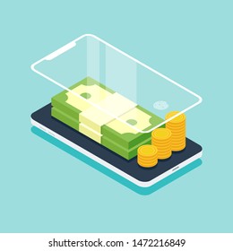 Digital wallet digital technology business concept isometric flat design, vector illustration