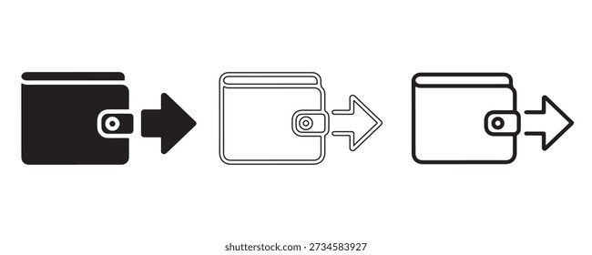 Digital Wallet Transaction: Three graphic representations of a wallet illustrate the concept of a financial transaction, featuring an arrow to indicate money transfer and digital transactions