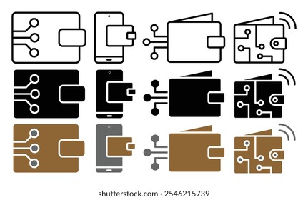 Colección de icono de Vector de billetera digital. conjunto de Ilustración vectorial.