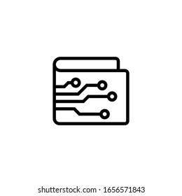 Digital wallet vector icon in linear, outline icon isolated on white background