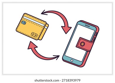Digital Wallet Vetor Ilustração Set Mobile Payment, Banca Online, Fintech, Transação Sem Dinheiro
