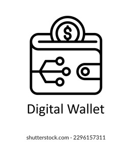 Digital-Wallet-Vektorgrafik    Umrisssymbole. Einfache Stockillustrationsmaterial