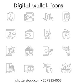 Digital wallets icon set in thin line style