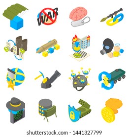 Digital war icons set. Isometric set of 16 digital war vector icons for web isolated on white background