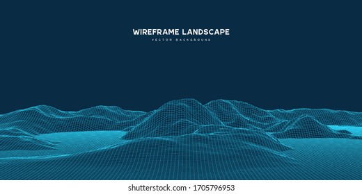 Digital wareframe landscape background. 3d futuristic technology vector illustration.