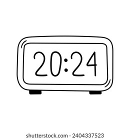 Digital Watch 2024 vector icon in doodle style. Symbol in simple design. Cartoon object hand drawn isolated on white background.