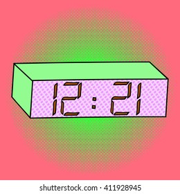 Digital watch pop art design vector illustration. Clock separate objects. Timer hand drawn doodle design elements.