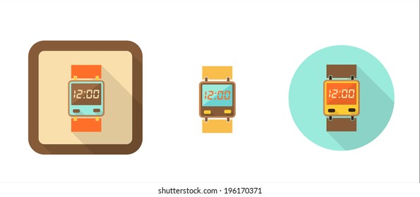 digital watch, simple retro icon in flat style, isolated on white background, vector illustration, eps10 with transparency