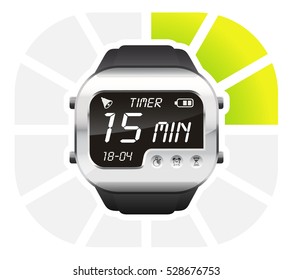 digital watch timer 15 minutes vector illustration isolated on white background 