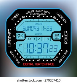 Digital watch watchface. Vector illustration