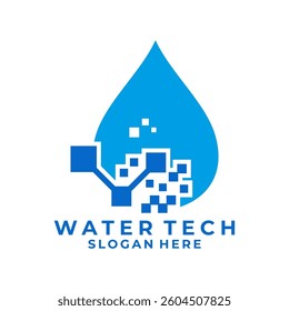 Digital water tech logo design vector. Pixel water drop logo design vector icon