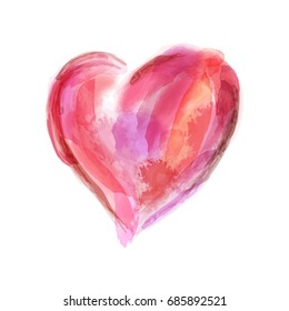 Digital watercolor heart, isolated on white background. Vector illustration created with custom brushes, not auto-tracing.