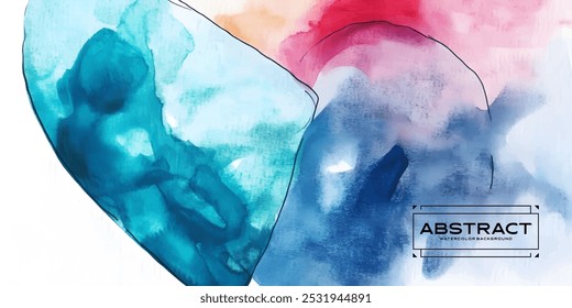 Uma ilustração digital em aquarela com um fundo abstrato colorido em tons de azul, rosa e laranja.