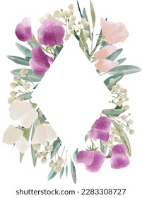 Digital watercolor painting floral frame with sweet peas