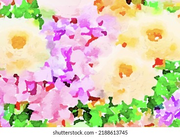 digital watercolor painting techniques represents a group of flowers in vector file format