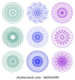 Digital watermark. Guilloche . It can be used as a protective layer for the certificates, diplomas, banknotes. Rosette for Fake Money or Other Security Papers - Vector Illustration. Sacred geometry.
