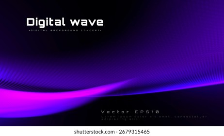 Fundo de onda digital com movimento ponto de brilho roxo na cena preta.