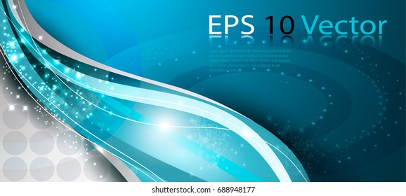 Digital Wave Banner Template for Web Design in Blue Color. Vector Illustration