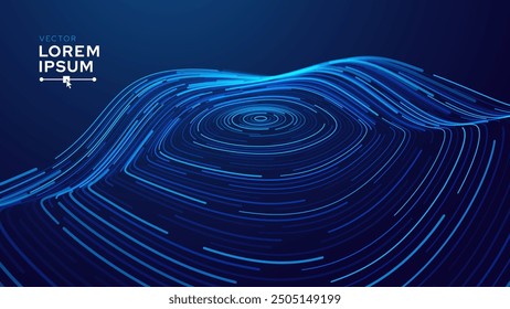 Digital Wave Circle Audio Lines Grid Big Data Background. Spreading Sound Waves Circles. Visual Data. Futuristic Circular Sound Wave. Big Data Visualization. 3D Virtual Space VR Cyberspace. Vector.