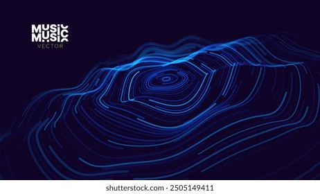 Digital Wave Circle Audio Lines Grid Big Data Background. Spreading Sound Waves Circles. Visual Data. Futuristic Circular Sound Wave. Big Data Visualization. 3D Virtual Space VR Cyberspace. Vector.