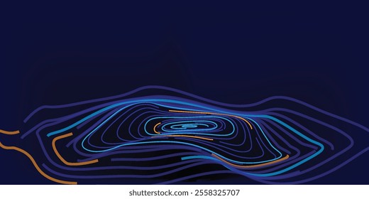 Digital Wave Circle Audio Lines Grid Big Data Background. Spreading Sound Waves Circles. Visual Data. Futuristic Circular Sound Wave. Big Data Visualization. 3D Virtual Space VR Cyberspace. Vector.