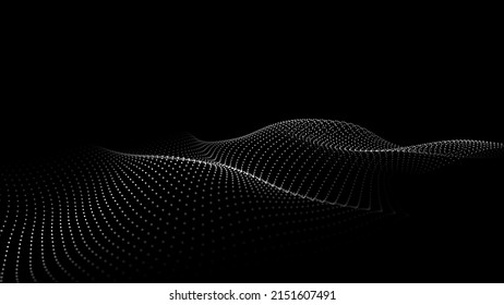 Digital wave with dots on the black background. The futuristic abstract structure of network connection. Big data visualization. Vector illustrations.