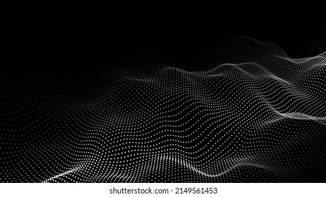 Ola digital con puntos en el fondo oscuro. La estructura abstracta futurista de la conexión de red. Gran visualización de datos. Ilustraciones vectoriales.