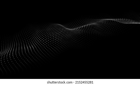 Ola digital con puntos en el fondo oscuro. La estructura abstracta futurista de la conexión de red. Gran visualización de datos. Ilustraciones vectoriales.