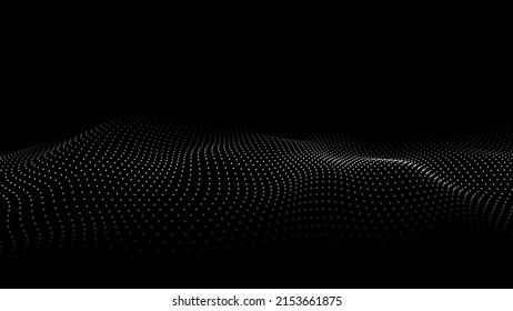 Digital wave with dots on the dark background. The futuristic abstract structure of network connection. Big data visualization. Vector illustrations.