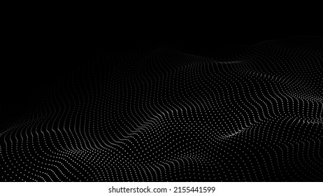 Digital wave with dots on the dark background. The futuristic abstract structure of network connection. Big data visualization. Vector illustrations.