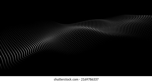 Digital wave with dots on the dark background. The futuristic abstract structure of network connection. Big data visualization. Vector illustrations.