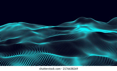 Digital wave with dots on the dark background. Big data visualization. Vector illustrations.