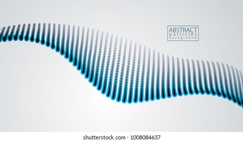 Digital wave of flowing particles in motion. Vector abstract dark background. Mesh of glowing dots, beautiful illustration.