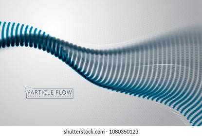 Digital wave of flowing particles in motion. Vector abstract light background. Mesh of glowing dots, beautiful illustration.