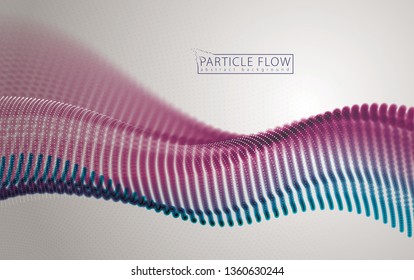 Digital wave of flowing particles in motion. Vector abstract light background. Mesh of glowing dots, beautiful illustration.