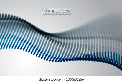 Digital wave of flowing particles in motion. Vector abstract light background. Mesh of glowing dots, beautiful illustration.