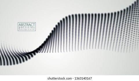 Digital wave of flowing particles in motion. Vector abstract dark background. Mesh of glowing dots, beautiful illustration.