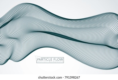 Digital wave of flowing particles in motion. Vector abstract grey background. Mesh of blurred dots, beautiful illustration.
