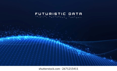 Fondo de resplandor de onda digital con movimiento de partículas de neón azul. Tecnología futurista Inteligencia artificial Procesamiento de datos.