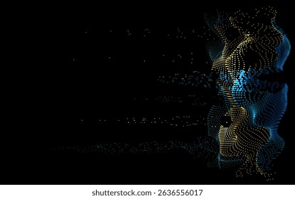 Digital wave with glowing particles. Cybernetic ocean abstract data visualization. AI-inspired liquid tech background 3D. Holographic particle sea for metaverse. Vector background
