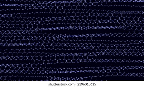 Digital wave of hexagons on a dark background. Futuristic abstract network connection structure. Visualization of big data. Pattern. Vector illustration.