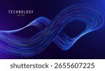 Digital Wave Math Fractal Shape with Blue and Orange Particle Dots. Abstract Dynamic Wave Background. Technology or Science Event Presentation Banner Backdrop. Vector Illustration.