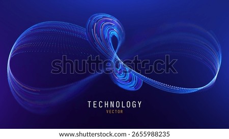 Digital Wave Math Fractal Shape with Blue and Orange Particle Dots. Abstract Dynamic Wave Background. Technology or Science Event Presentation Banner Backdrop. Vector Illustration.
