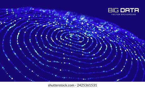 Digital Wave Particles Grid Big Data Background. Spreadint Sound Waves Circles. Streaming Data. Futuristic Circular Sound Wave. Big Data Visualization. 3D Virtual Space VR Cyberspace. Vector.