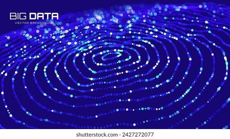 Digital Wave Particles Grid Big Data Background. Spreading Sound Waves Circles. Streaming Data. Futuristic Circular Sound Wave. Big Data Visualization. 3D Virtual Space VR Cyberspace.