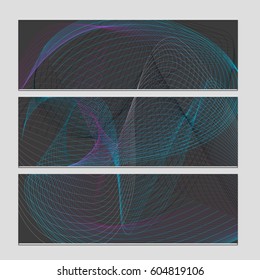 Digital wave, sound equalizer, vector abstract set of banners on black tile